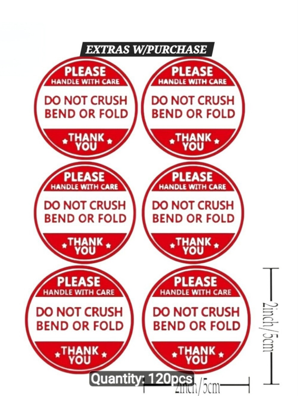 120ct "Please Handle With Care" Red Round Stickers - 3 Random Polymailers